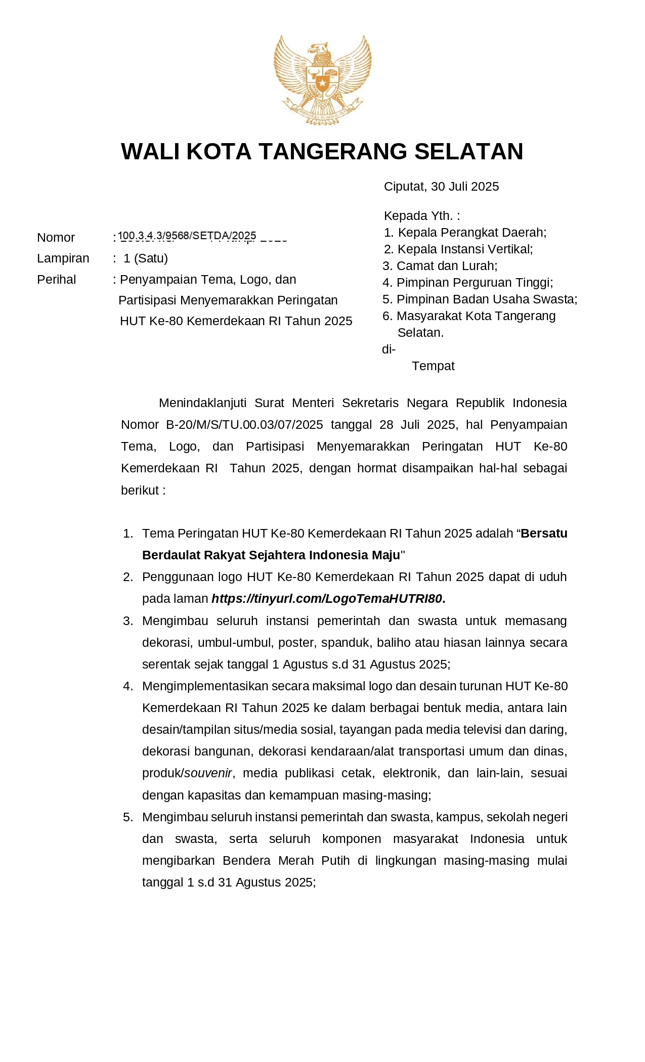 Penyampaian Tema, Logo, dan Partisipasi Menyemarakkan Peringatan HUT Ke-80 Kemerdekaan RI Tahun 2025