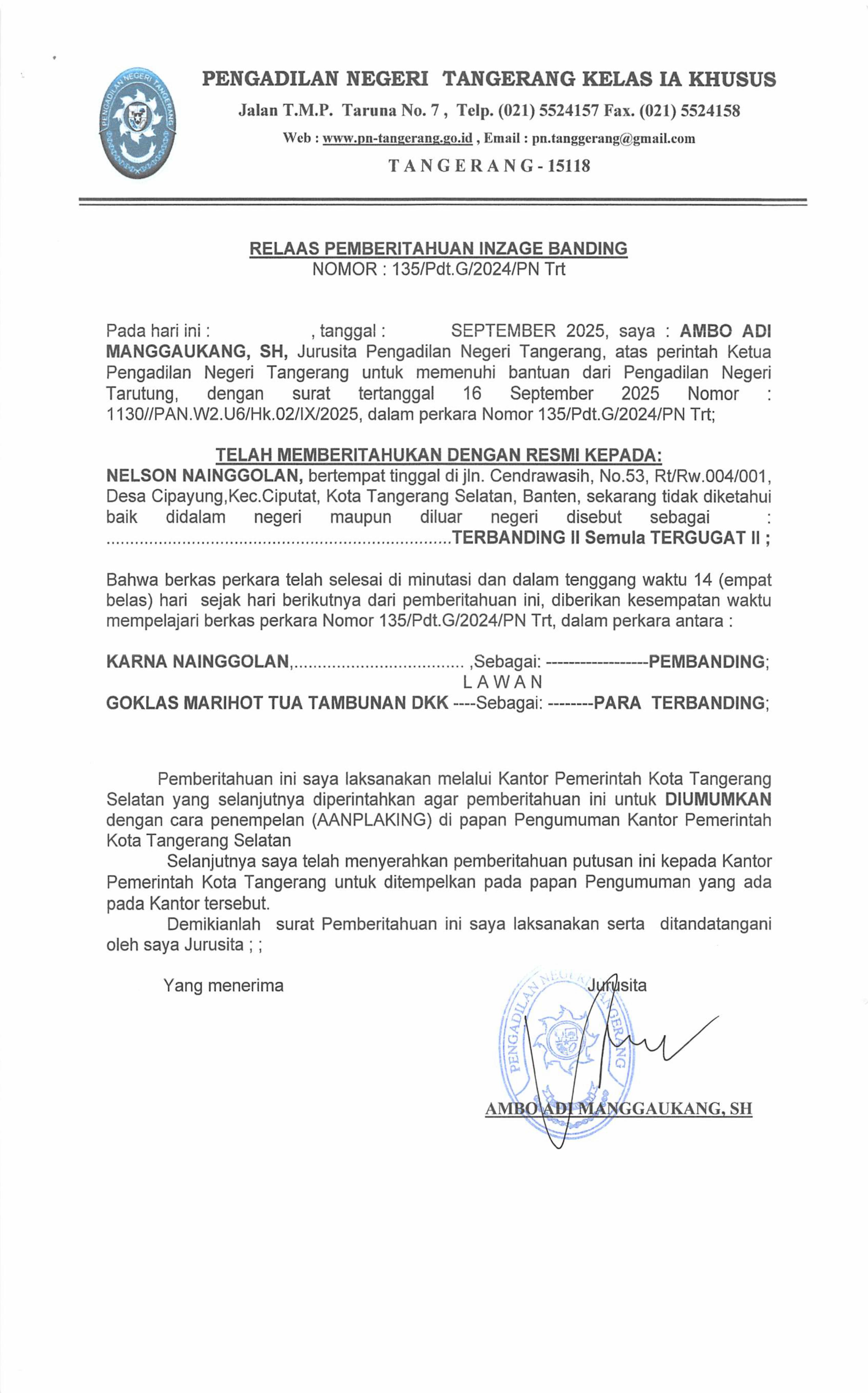 PENGUMUMAN - JDIH KOTA TANGERANG SELATAN