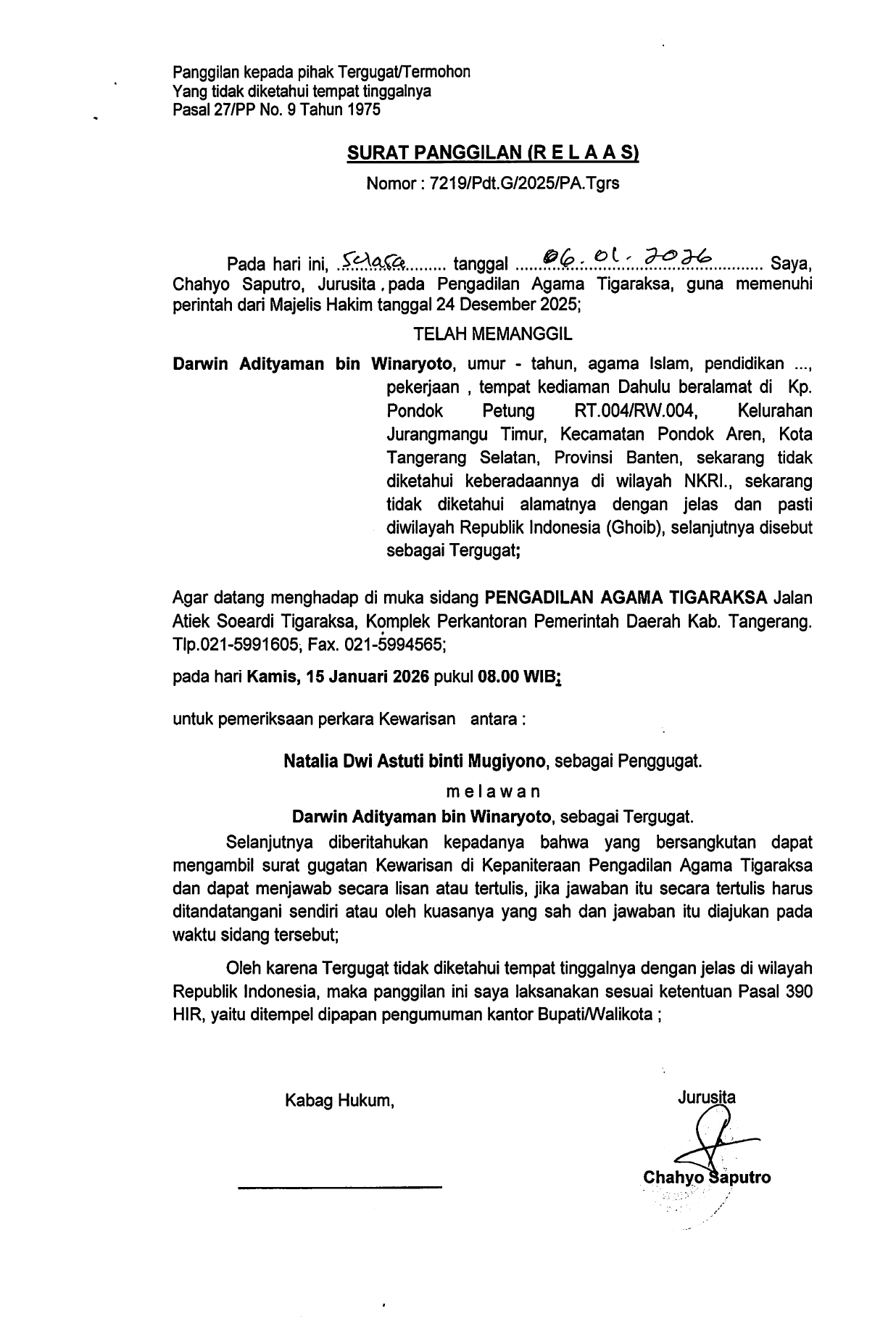 PENGUMUMAN - JDIH KOTA TANGERANG SELATAN